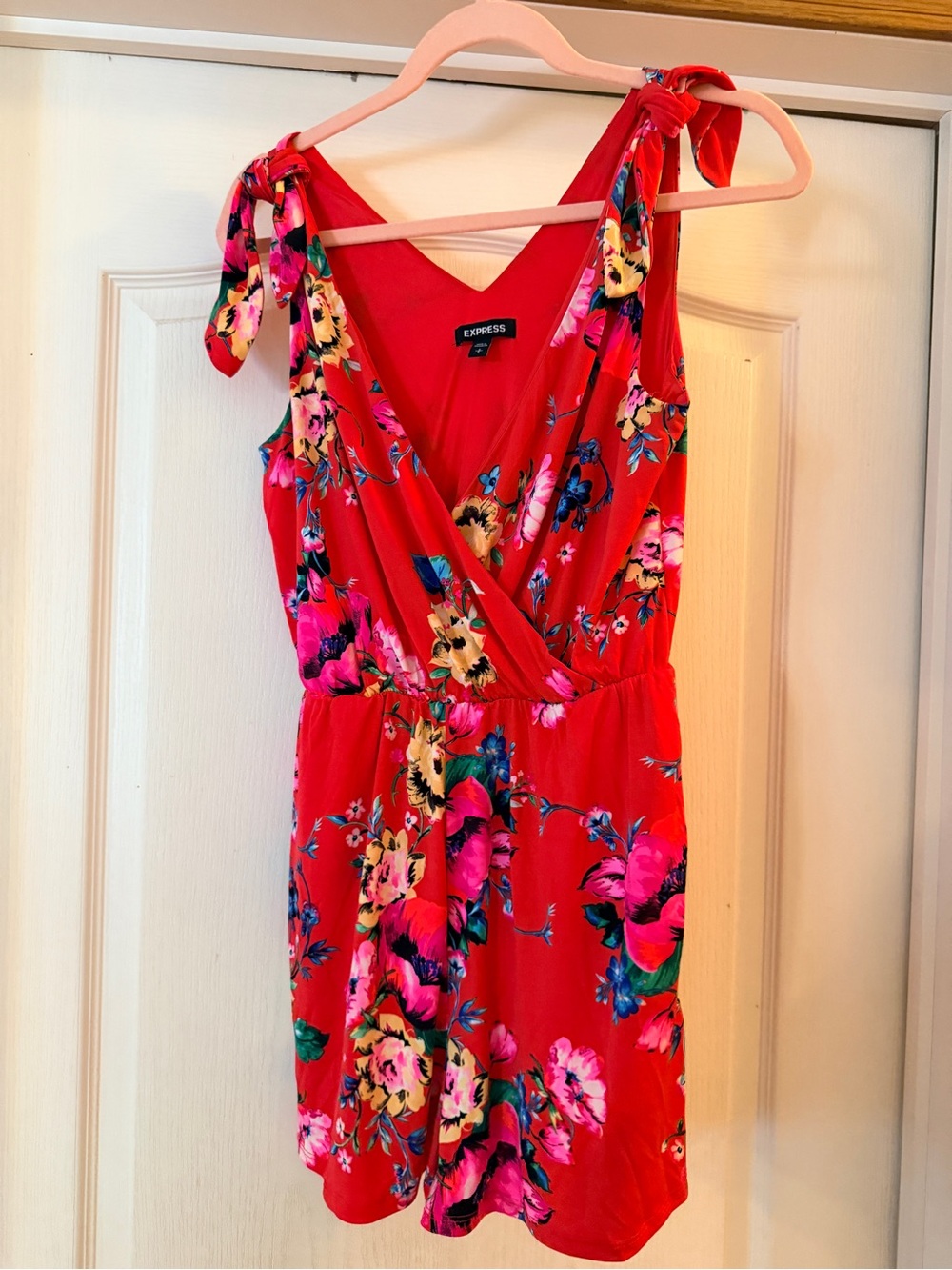 Express Red Floral Tie-Shoulder romper